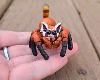 Red Panda Jumping Spider Figure - Cute Hand Painted Resin Spider