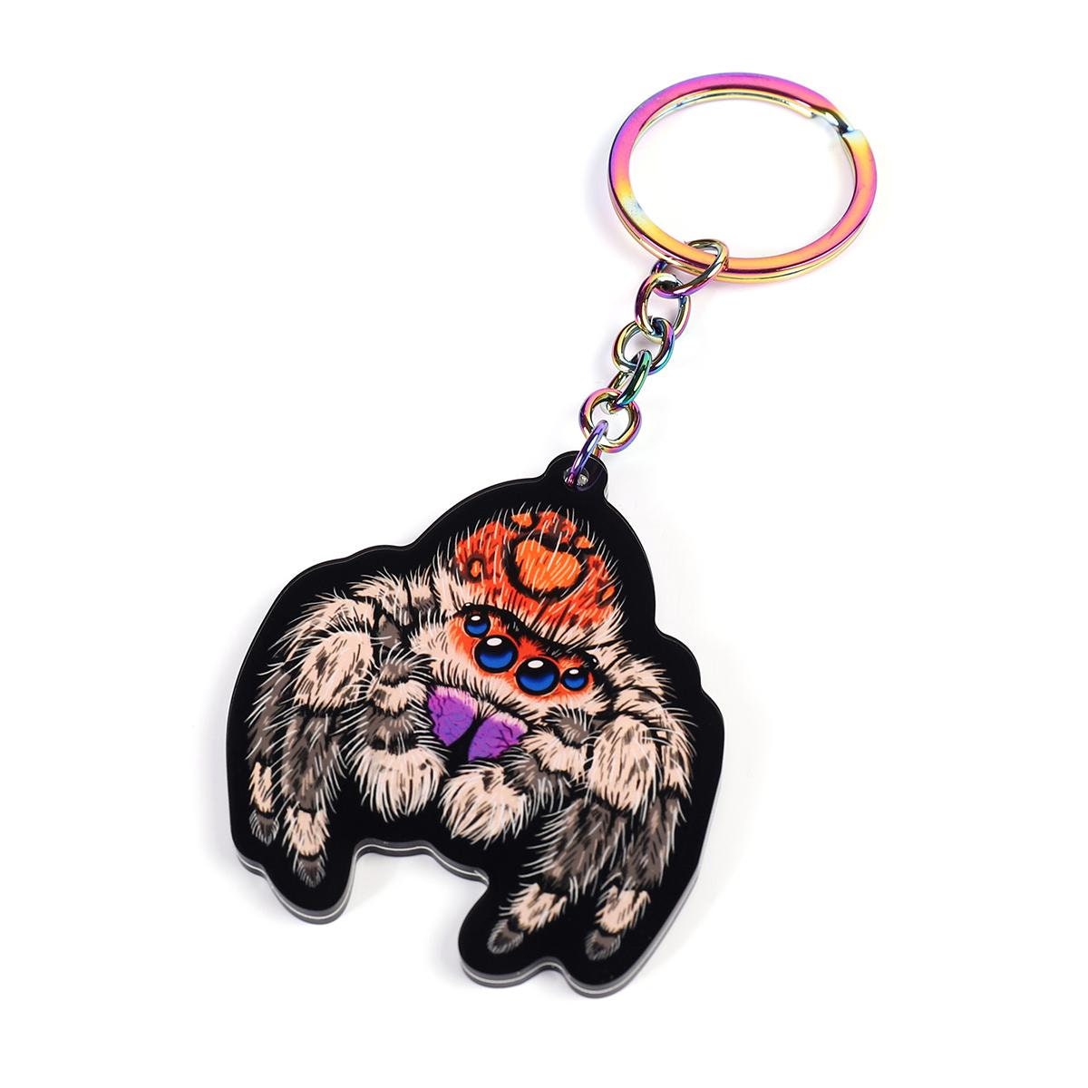 Regal Jumping Spider Double-sided Keychain With Rainbow Metal Keyring ...