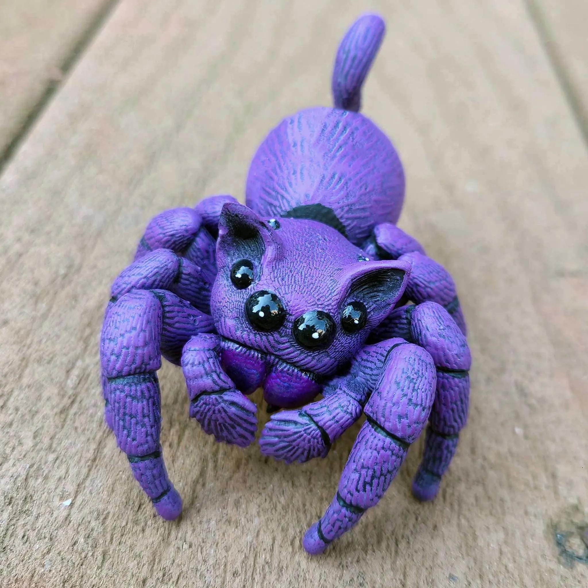 Purple Jumping Spider Kitty Figure - Cute Hand Painted Resin