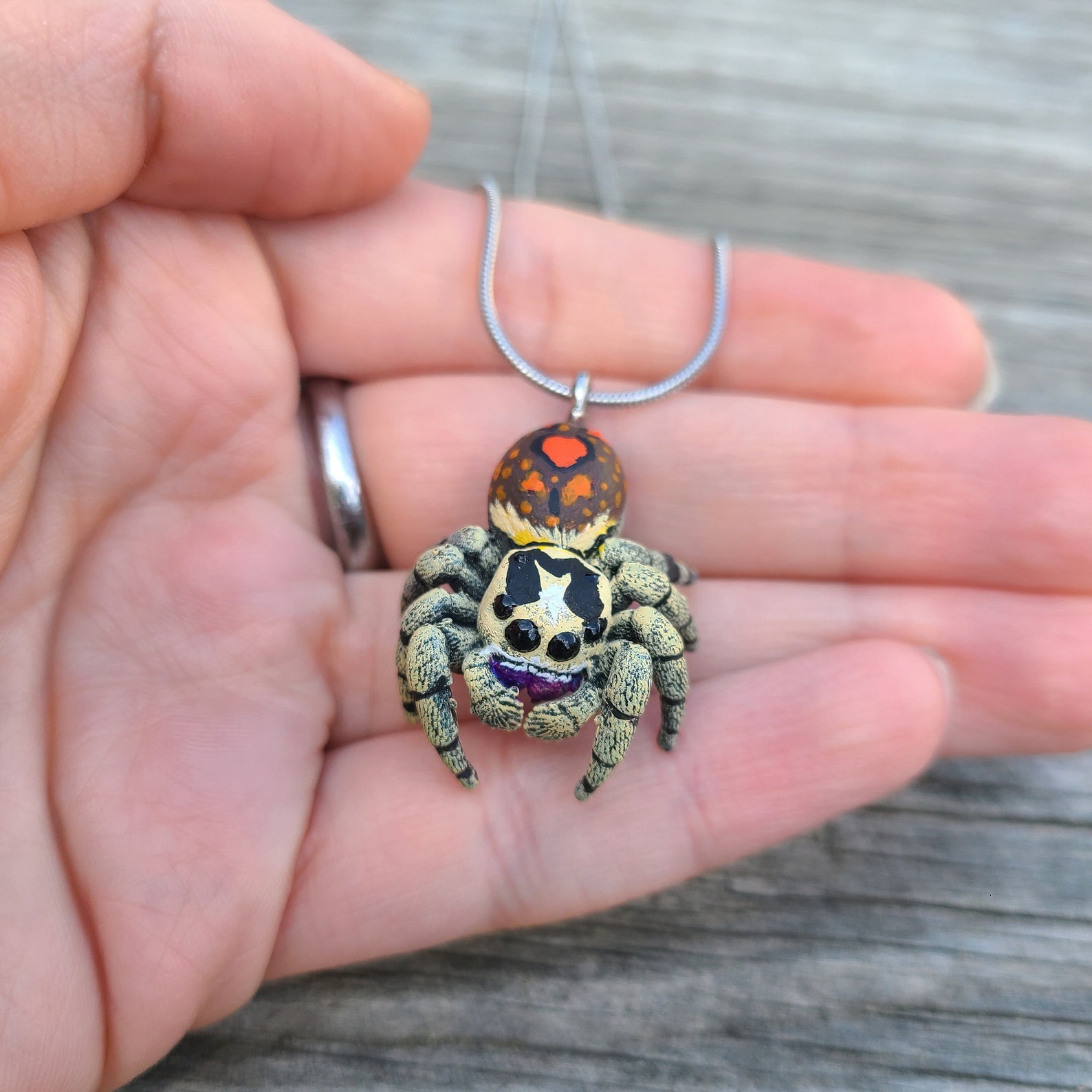 Pink Spider Chain Jumping Spider Necklace - Multiple Species - Hand Painted Resin Spider ...