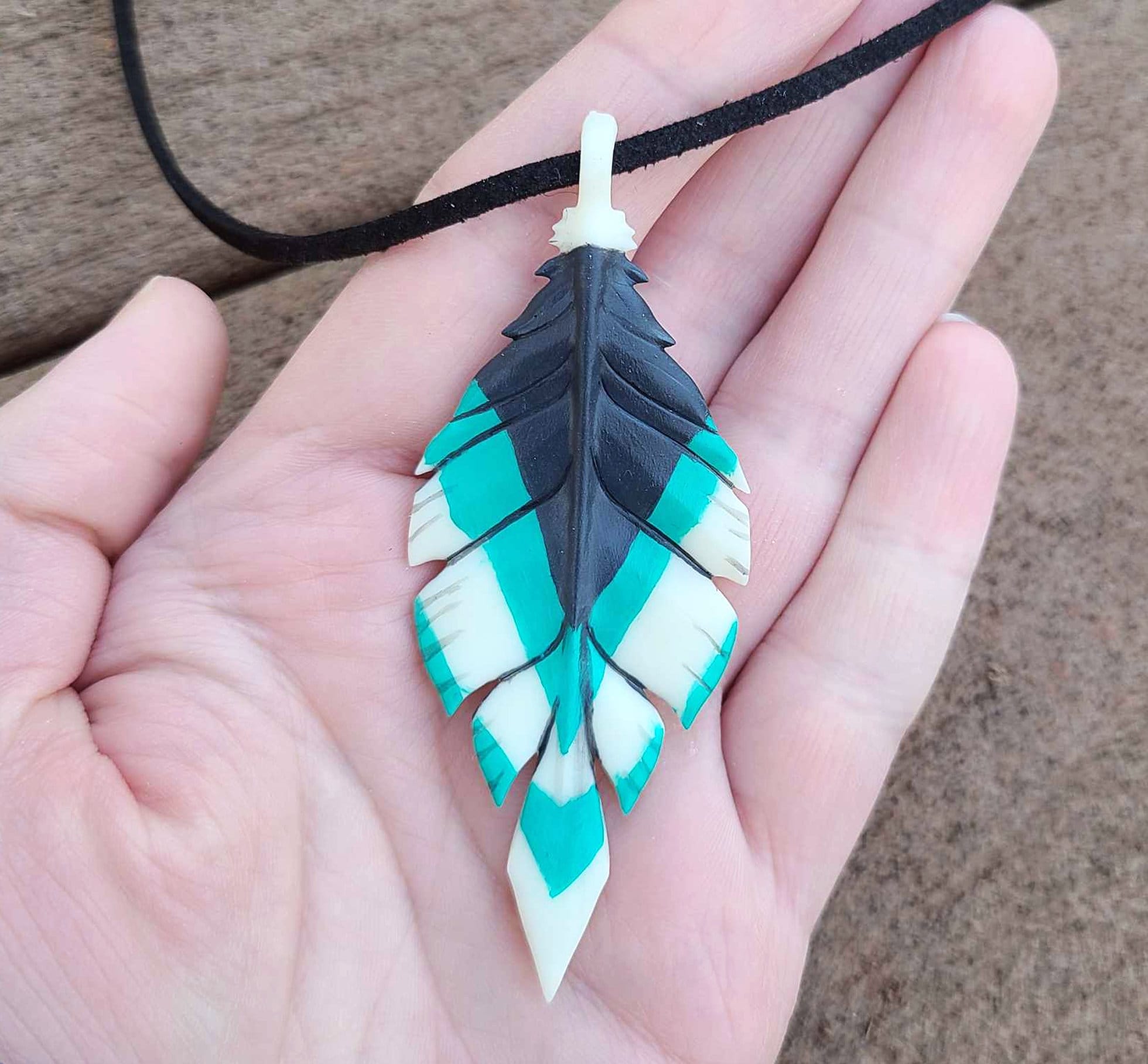 Custom Avali Tail Feather Necklace - Hand Painted Resin Pendant