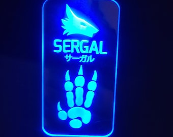 Sergal Acrylic Rechargeable LED Badge - Color Changing Clear Laser Cut Furry Accessory - Custom Personalization Options Available