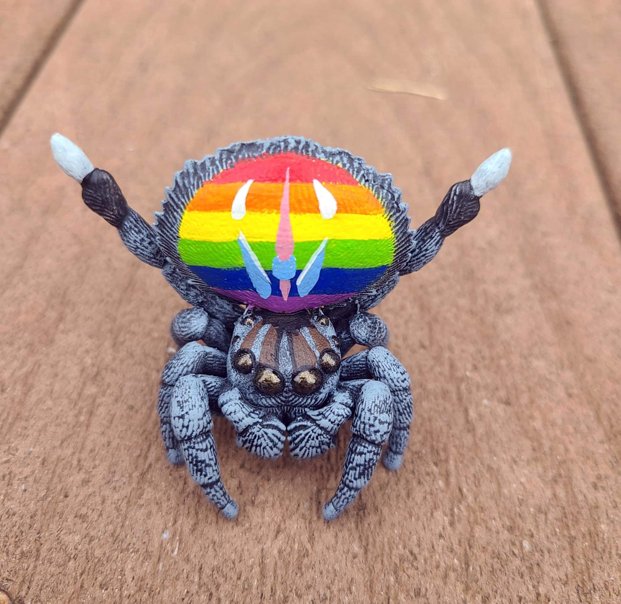 Rainbow Peacock Jumping Spider Figure - Prider - Hand Painted