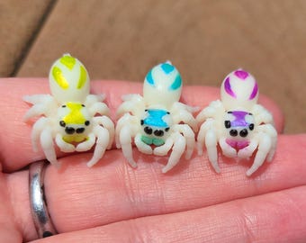 Mini Spooder - Baby Jumping Spider Figure - Iridescent Markings - Tiny Hand Painted Resin Spider