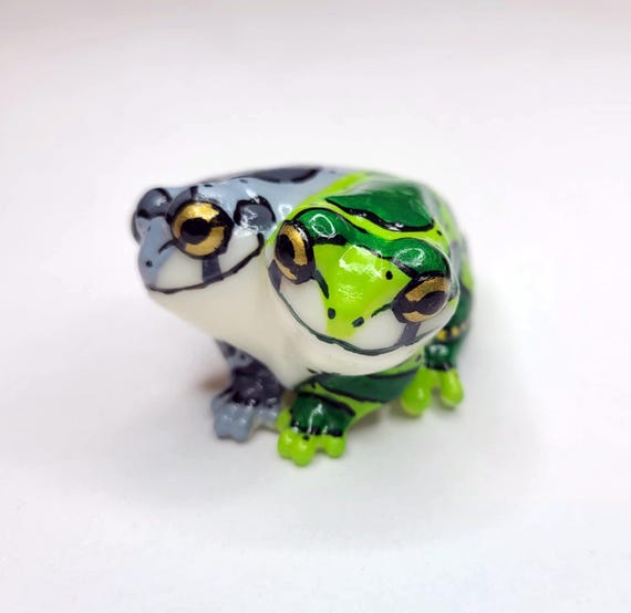 BD-Frog カスタム Two Headed Gray Tree Frog Friend- Hand Painted Resin Frog Figurine