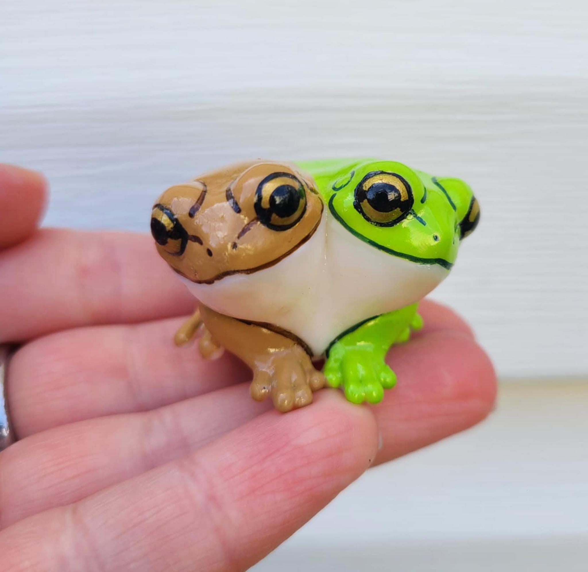Two Headed White's Tree Frog Friend- Hand Painted Resin Frog