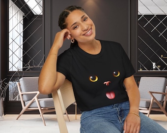 Cute Cat Face Unisex Softstyle T-Shirt, Pet Lover Shirt, Funny Cat Tee, Gift for Cat Parents, Casual Wear