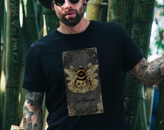 Maglietta grafica unica con ape, maglietta vintage con ape, regalo per gli amanti della natura, maglietta botanica, abbigliamento estivo unisex, moda ecologica