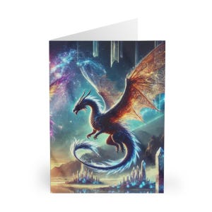 Paquete de 5 tarjetas de felicitación con diseño de dragón, fantasía, mitos, folclore, DnD, elemental, interior negro, dragón etérico, papelería, tarjetas de notas, regalo para dragón
