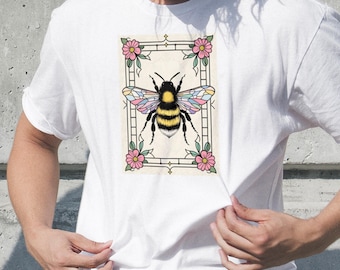 Maglietta unisex con motivo floreale ape - regalo per gli amanti della natura, maglietta in stile boho, maglietta vintage con ape, abbigliamento ecologico, moda estiva