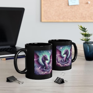 Fantasy Dragon Black Mug, Mystic Coffee Cup, Dragon Art Mug, Unique Gift for Geeks, Dragon Lover&#39;s Drinkware