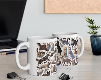 Fun Cat Ceramic Coffee Cups, 11oz 15oz, Cute Cat Lover Mug, Gift for Cat Owners, Cat-Themed Kitchenware, Pet Lover Gift