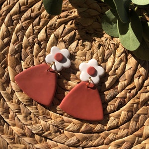 Clay Earrings | Handmade Earrings | Terracotta Earrings | Rust Earrings | Burnt Orange Earrings | Boho Earrings | Daisy Earrings