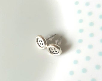 Tiny Silver Button Stud Earrings, Minimalist, Simple Studs
