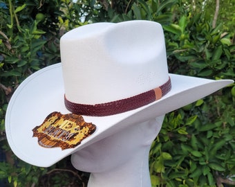 Brick cowboy hat old Beristaine style white canvas vaquero rodeo 8 segundos