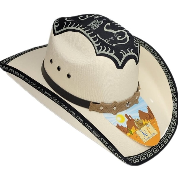 White children's cowboy hat, with short brim and black patch ( 1-10 yeras old)