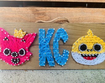 BABY SHARK Kid's Name Door Sign. String Art. Pink Fong. Baby Shark. Kid's Room Décor. Nursery Art. Custom String Art. Wall Décor. Hand Made.