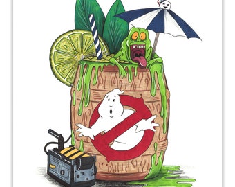 Ghostbusters Halloween Tiki Art Prints - Slimer Gothic Tiki - 8 x 10 - Hallowtiki - Carrie Anne Hudson Art