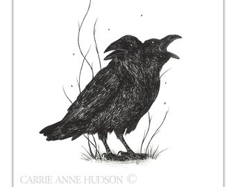 Gothic Art Print - "Two Heads are Better Than One"-  8x10 - Ravens - Crow Decor - Dark Art - by Carrie Anne Hudson