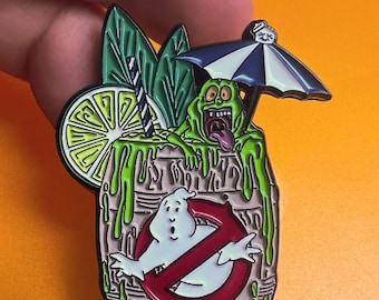 Halloween Tiki - Ghostbusters Inspired Enamel Pin - Hallowtiki - Slimer Tiki Pin - Gothic Accessories - Summerween - Carrie Anne Hudson Art