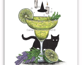 Midnight Margaritas Practical Magic Inspired Cocktail Art Print - Spring Witch - Summerween - Hallowtiki - Halloween -Carrie Anne Hudson Art