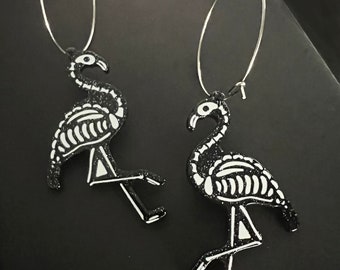 Flamingo Skeleton Acrylic Steel Hoop - Halloween Earrings - Summerween - Hallowtiki - from Carrie Anne Hudson Art