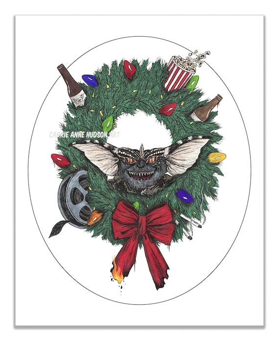 Gremlins-Inspired Holiday Art Print - Christmas Seasonal Horror Art - Carrie Anne Hudson Art