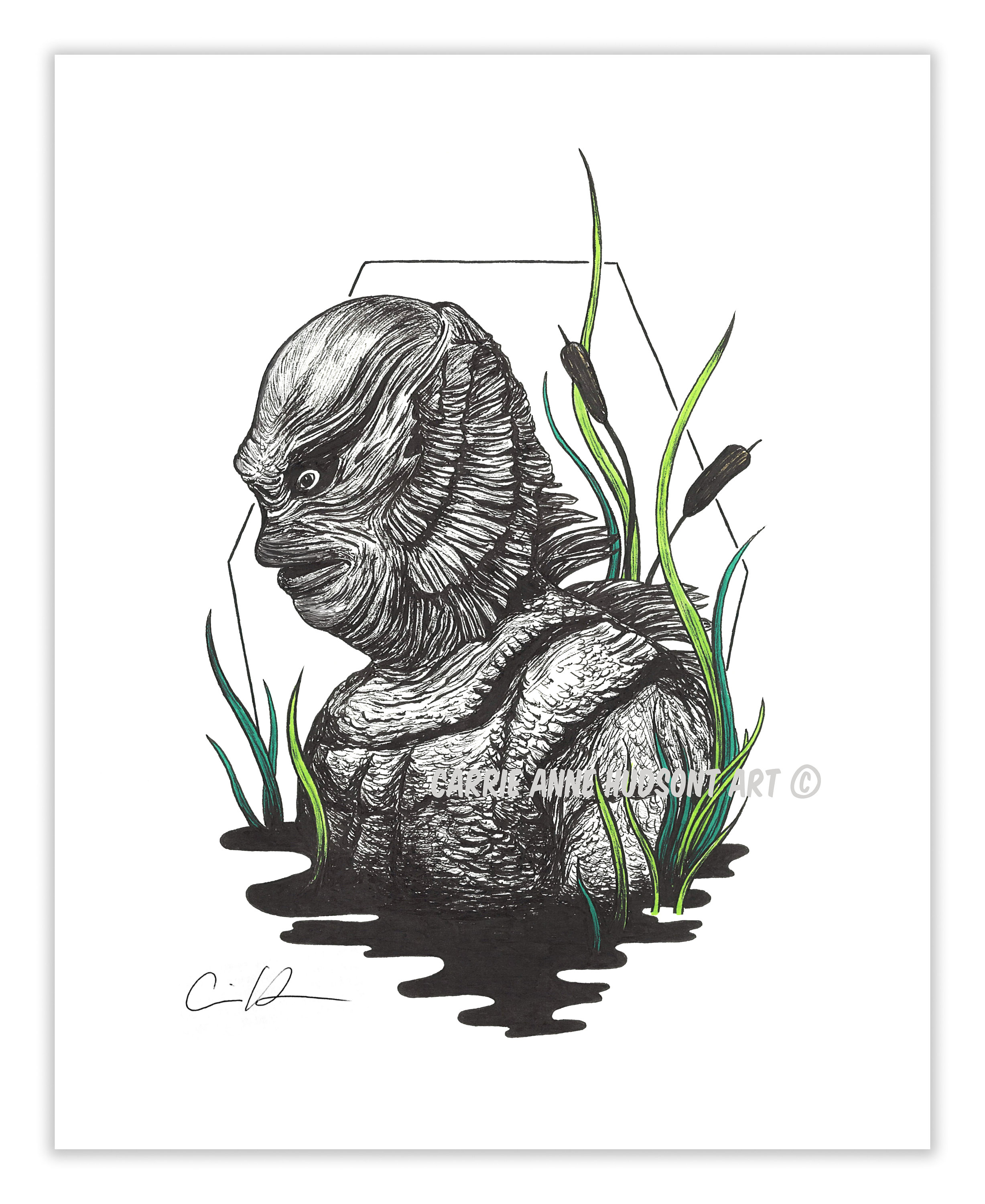 Creature From the Black Lagoon Inspired Dark Art Print - Swamp Monster
