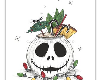 Jack Skellington TNBC Halloween Christmas Tiki Art Prints - Gothic Tiki Holiday - Hallowtiki - Carrie Anne Hudson Art