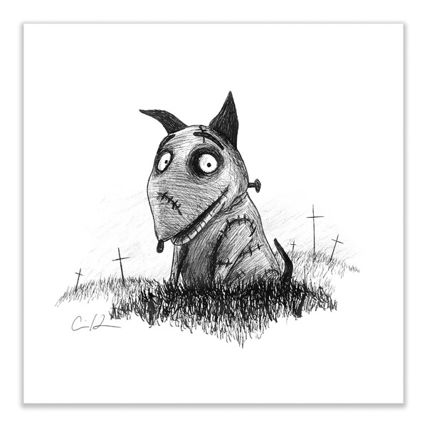 Frankenweenie Inspired Art Print - Tim Burton Inspired Dark Art - 8x8 - Gothic Art Print - by Carrie Anne Hudson