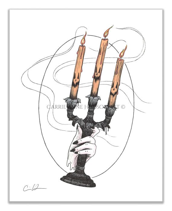 Gothic Art Print - Haunted Jack-o-Lantern Candelabra - Halloween Illustration - Gothic Decor - Dark Art - by Carrie Anne Hudson