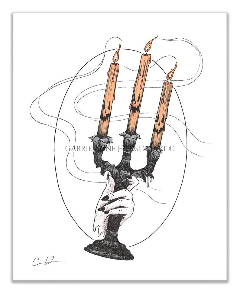 Gothic Art Print - Haunted Jack-o-Lantern Candelabra - Halloween Illustration - Gothic Decor - Dark Art - by Carrie Anne Hudson image 1