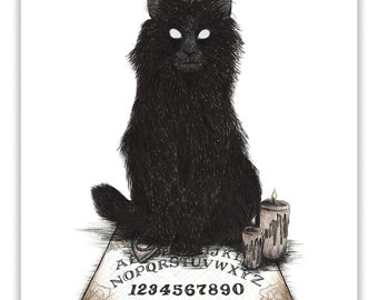 Gothic Art Print - "I Can Never Find You"-  8x10 - Ouija Board - Black Cat - Dark Art - by Carrie Anne Hudson