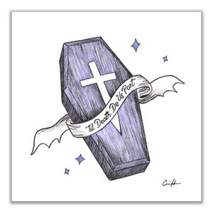 Gothic Art Print - "Til Death Do Us Part"-  8x8 - Coffin and Bat Decor - Dark Art - by Carrie Anne Hudson