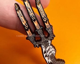 Halloween Jack-o-Lantern Candelabra Enamel Pin - Pumpkin Candle - Vintage Halloween Accessories  - Carrie Anne Hudson Art