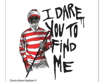 Gothic Art Print - "I Dare You To Find Me"-  8x8 - Where's Waldo Inspired - Horror Dark Art - by Carrie Anne Hudson