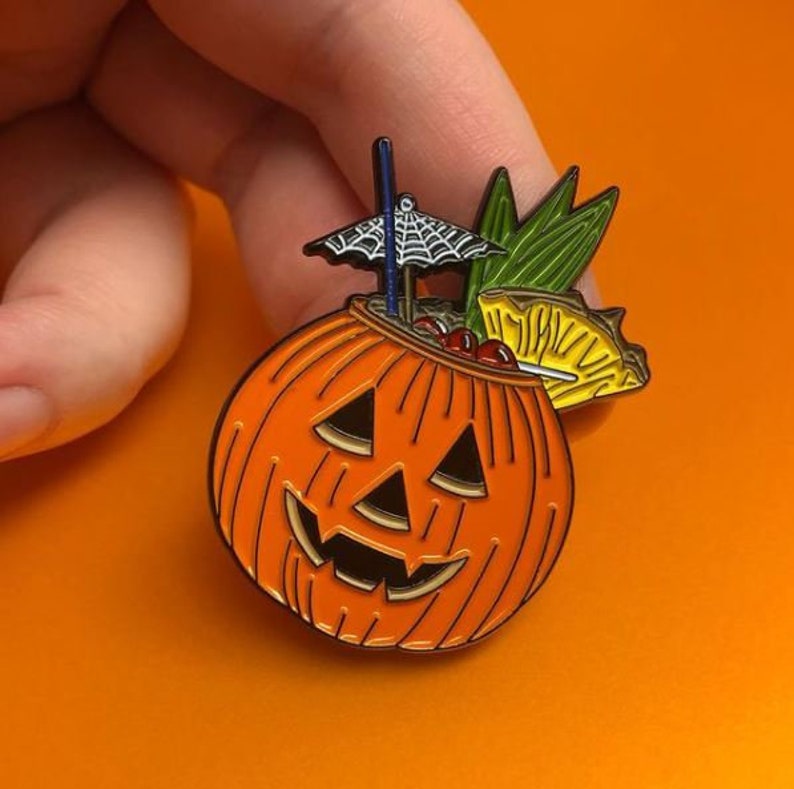 Halloween Tiki  Jack-o-Lantern Enamel Pin  Hallowtiki  Tiki image 1