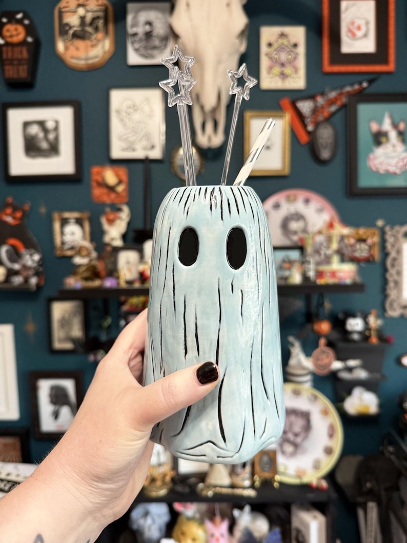 Hallowtiki Ghost Ceramic Tiki Mug 2nd Edition - Halloween Summerween Gothic Cocktail - Spooky Dark Art from Carrie Anne Hudson image 4