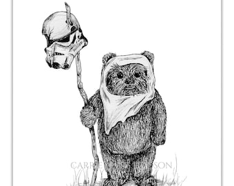 Ewok Star Wars Inspired Art Print - Storm Trooper -  8x10 - Pop Culture Art - by Carrie Anne Hudson