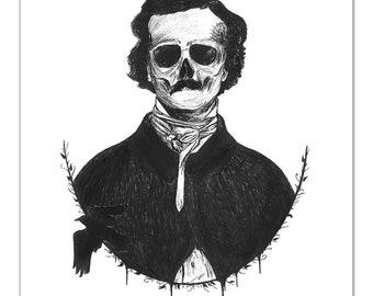 Gothic Art Print - "Deadgar Allan Poe" - 8x10 - Edgar Allan Poe Dark Art Giclee Print - by Carrie Anne Hudson