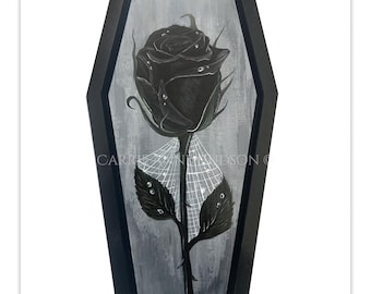 Gothic Art Print - Black Rose on Wooden Coffin Fine Art Giclee Print  - Dark Art - by Carrie Anne Hudson