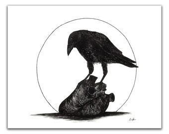 Gothic Art Print - "You Taste Different Now"-  8x10 - Raven - Crow - Macabre Decor - Dark Art - by Carrie Anne Hudson