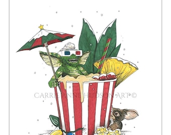 Gremlins-Inspired Hallowtiki Holiday Art Prints - Gothic Christmas Tiki Decor - Horror Artwork - Carrie Anne Hudson Art