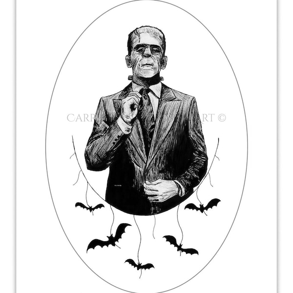 Gothic Art Print - Frank - Fancy Frankenstein's Monster Illustration - Universal Horror Monsters-Inspired - Dark Art - by Carrie Anne Hudson