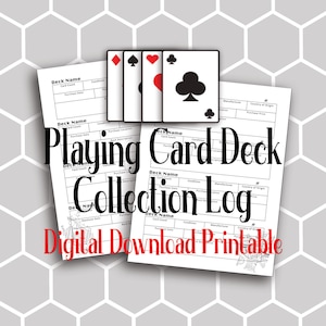 Playing Card Deck Collection Log | Poker Cards | A5 | 8.5x11 | Printable | Digital Download
