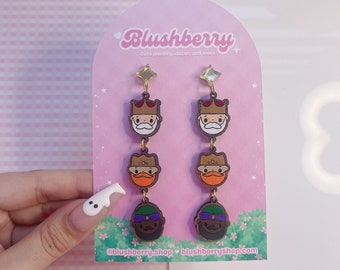 Tres Reyes Magos Triple Dangle Earrings • Lightweight, Comfortable, Hypoallergenic, Acrylic