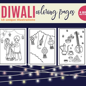 Diwali Coloring Pages, Diwali Gift for Kids, Diwali Craft, Diwali Activities for Kids, Deepavali Party Favors, Printable Colouring Pack
