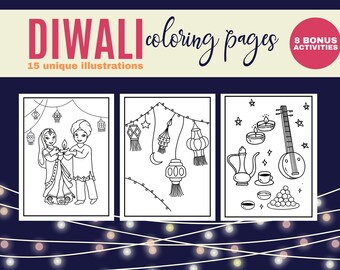 Diwali Malvorlagen, Diwali Geschenk für Kinder, Diwali Handwerk, Diwali Aktivitäten für Kinder, Deepavali Party Favors, Printable Coloring Pack