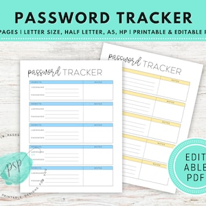 Editable Fillable Password Tracker, Password Log, Password Organizer, Password Keeper, Password List Keeper, Password Journal A5 Letter HP