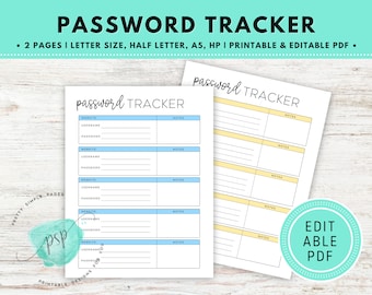 Editable Fillable Password Tracker, Password Log, Password Organizer, Password Keeper, Password List Keeper, Password Journal A5 Letter HP